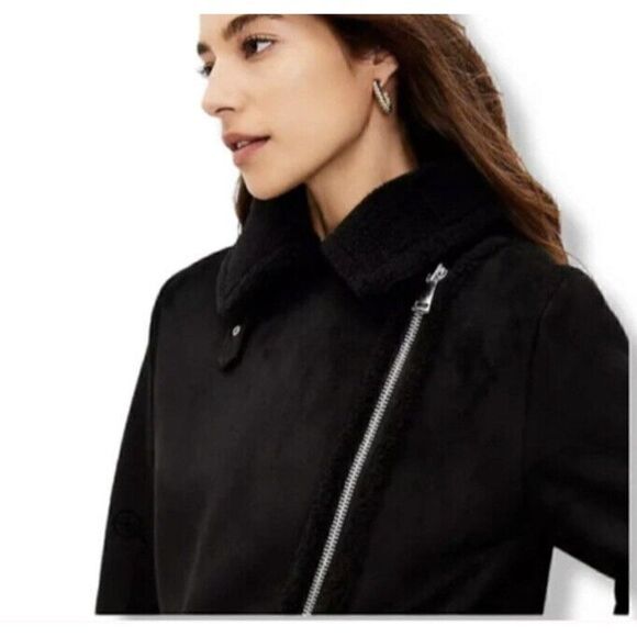 Loft Faux suede Sherpa Black Moto jacket Brand New With Tags NWT $210 2021 - Picture 3 of 14